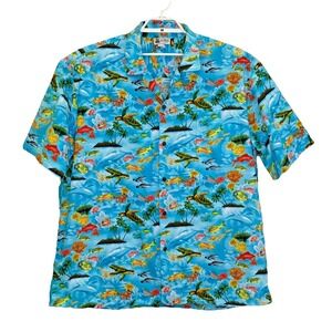 Vintage Aloha Republic Camp Hawaiian Shirt Mens Sz 2XL XXL Blue Sea Animals USA